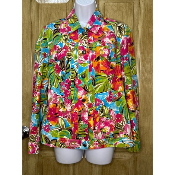 Chico’s Women’s Bright Floral Light Weight Jacket Size 1 - Picture 1 of 6